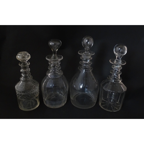 285 - Four assorted 19thC and later cut glass decanters. Largest approx. 11