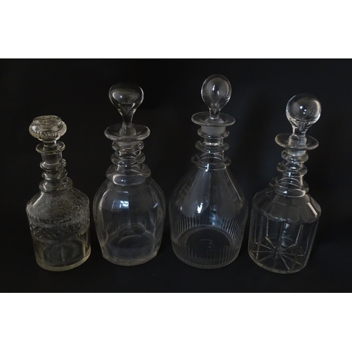 285 - Four assorted 19thC and later cut glass decanters. Largest approx. 11