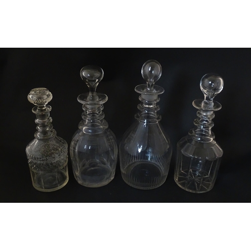 285 - Four assorted 19thC and later cut glass decanters. Largest approx. 11