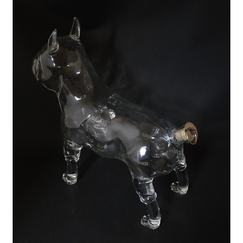 294 - A French novelty glass carafe / decanter modelled as a bulldog. Approx. 9 1/2