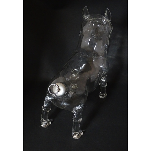 294 - A French novelty glass carafe / decanter modelled as a bulldog. Approx. 9 1/2