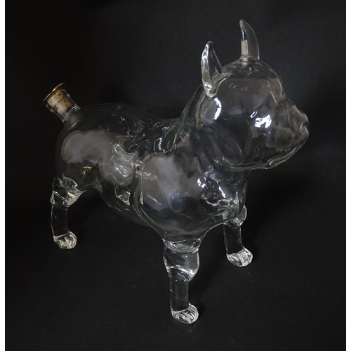 294 - A French novelty glass carafe / decanter modelled as a bulldog. Approx. 9 1/2