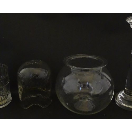 334 - A quantity of assorted scientific / medical glassware and implements, to include vessels, sphere, li... 