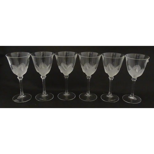 336 - A boxed set of six J. G. Durand crystal wine glasses, each with iced floral decoration and signed to... 