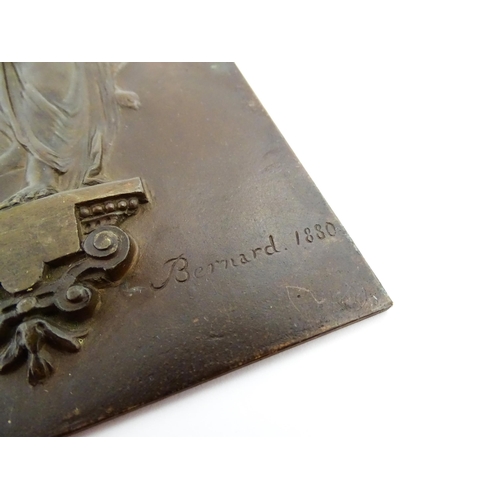 1204 - A pair of late 19thC cast plaques depicting goddesses, to include one with a winged helmet, caduceus... 