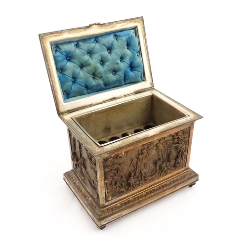 1214 - A French late 19thC electrotype jewellery box / cigar casket of rectangular form decorated with fete... 