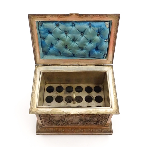 1214 - A French late 19thC electrotype jewellery box / cigar casket of rectangular form decorated with fete... 