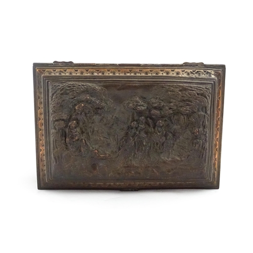 1214 - A French late 19thC electrotype jewellery box / cigar casket of rectangular form decorated with fete... 