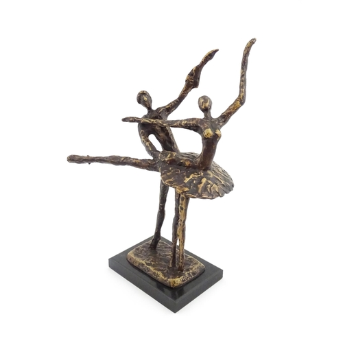 1221 - A 20thC cast modernist sculpture modelled as a couple dancing. Together with a cast bronze model of ... 