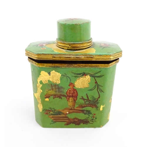 1224 - An early 20thC French glass perfume flask / scent bottle with gilt highlights, with gilt metal trave... 