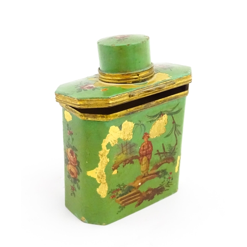 1224 - An early 20thC French glass perfume flask / scent bottle with gilt highlights, with gilt metal trave... 