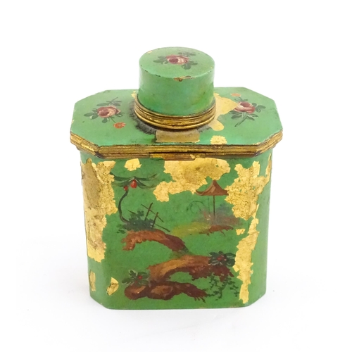 1224 - An early 20thC French glass perfume flask / scent bottle with gilt highlights, with gilt metal trave... 