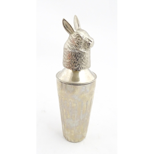 1313 - A late 20th / early 21stC novelty cocktail shaker with hare / rabbit formed lid. Approx. 12