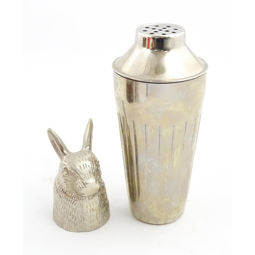 1313 - A late 20th / early 21stC novelty cocktail shaker with hare / rabbit formed lid. Approx. 12