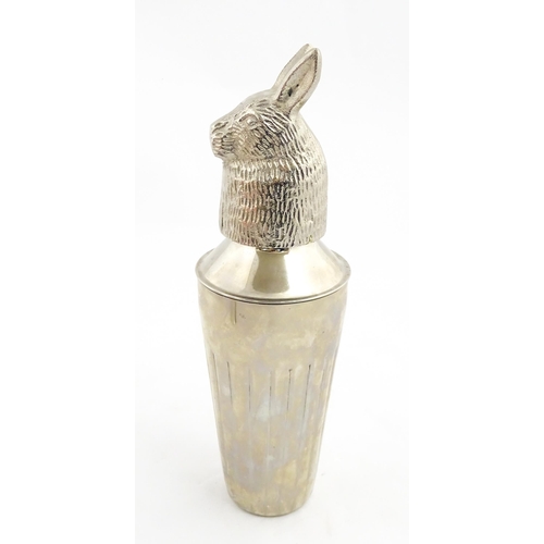 1313 - A late 20th / early 21stC novelty cocktail shaker with hare / rabbit formed lid. Approx. 12