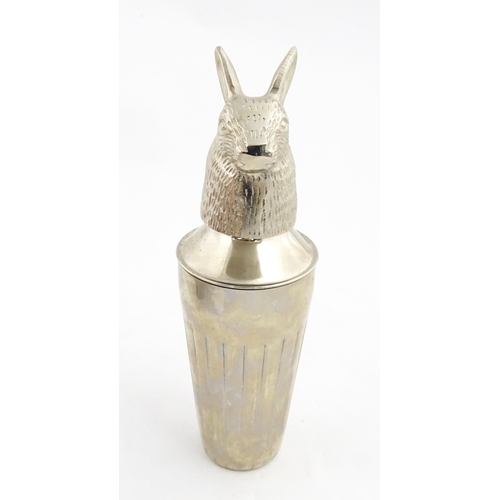 1313 - A late 20th / early 21stC novelty cocktail shaker with hare / rabbit formed lid. Approx. 12