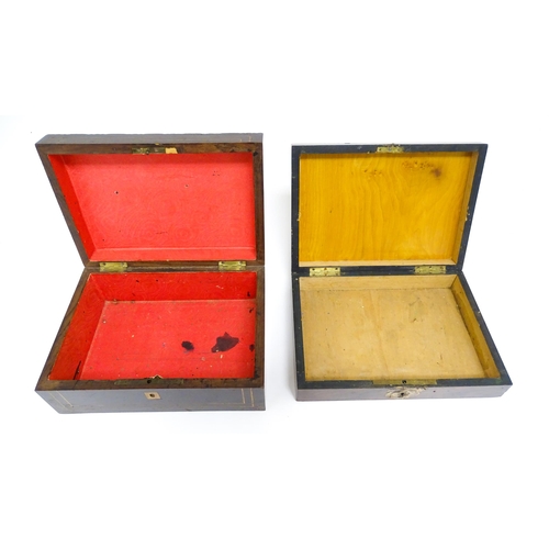 1176A - Toys: Two 20thC boxes with inlaid decoration containing assorted gaming components to include mother... 