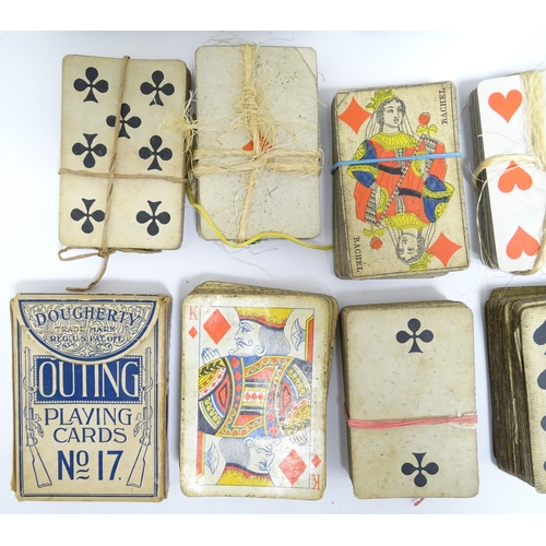 1176A - Toys: Two 20thC boxes with inlaid decoration containing assorted gaming components to include mother... 