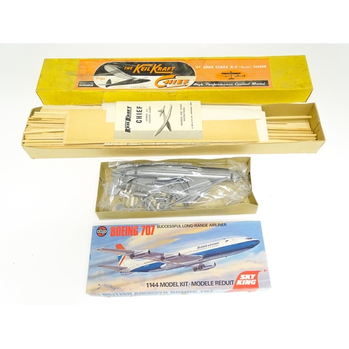 1184 - Toys: A Keil Kraft Chief model aeroplane / glider kit. Together with an Airfix British Airways Boein... 