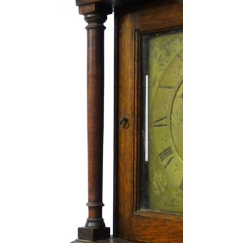 1644 - An oak cased 30 hour longcase clock striking on a bell, the brass dial with engraved floral decorati... 