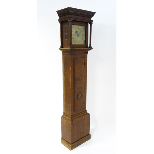 1644 - An oak cased 30 hour longcase clock striking on a bell, the brass dial with engraved floral decorati... 