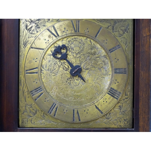 1644 - An oak cased 30 hour longcase clock striking on a bell, the brass dial with engraved floral decorati... 