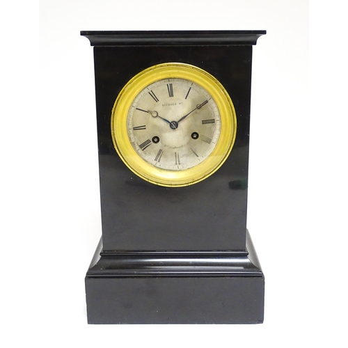 1647 - A 19thC French slate cased mantle clock. The engine turned dial signed 'Richond Ft. ...Monmatre..' T... 