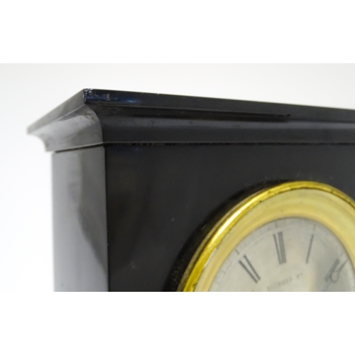 1647 - A 19thC French slate cased mantle clock. The engine turned dial signed 'Richond Ft. ...Monmatre..' T... 