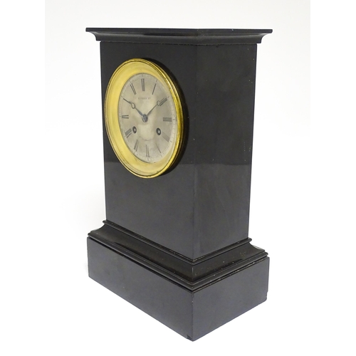 1647 - A 19thC French slate cased mantle clock. The engine turned dial signed 'Richond Ft. ...Monmatre..' T... 