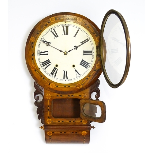 1651 - A Victorian drop dial wall clock, the walnut case with cross banded and satinwood  marquetry inlay. ... 