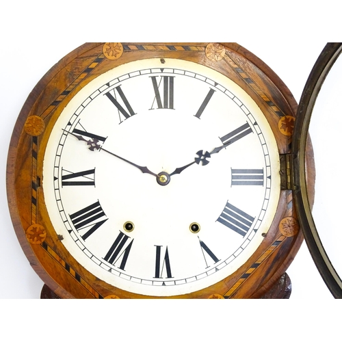 1651 - A Victorian drop dial wall clock, the walnut case with cross banded and satinwood  marquetry inlay. ... 