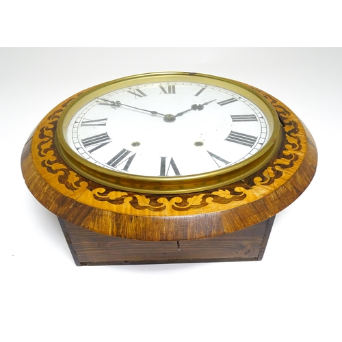 1657 - A 20thC wall clock with inlaid satinwood marquetry inlay to case. The 12