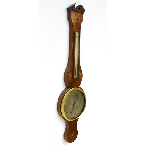 1667 - A mahogany cased  barometer with inlaid satinwood floral and shell detail, the dial signed G Volante... 