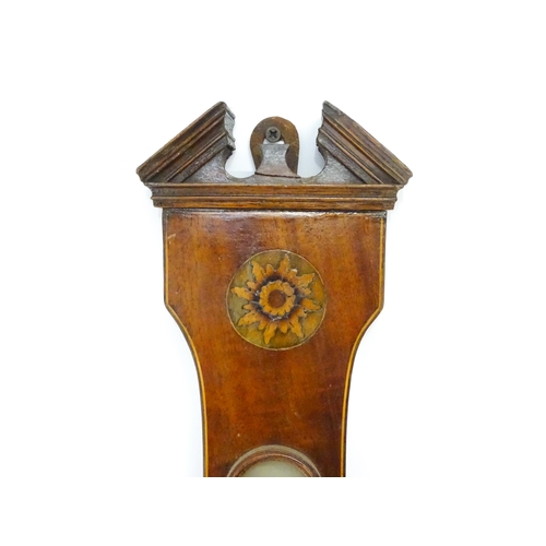 1667 - A mahogany cased  barometer with inlaid satinwood floral and shell detail, the dial signed G Volante... 