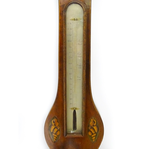 1667 - A mahogany cased  barometer with inlaid satinwood floral and shell detail, the dial signed G Volante... 