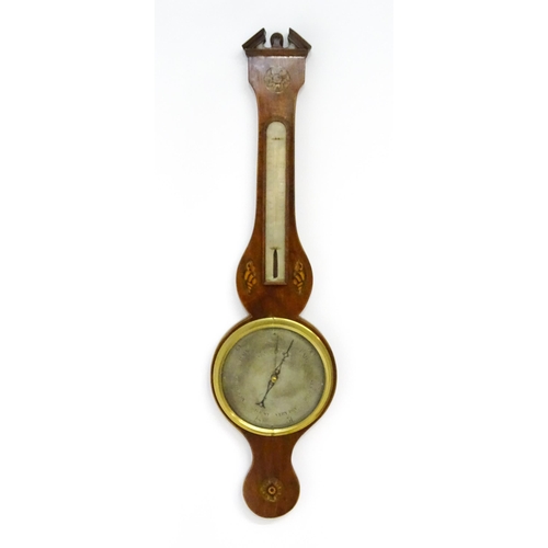 1667 - A mahogany cased  barometer with inlaid satinwood floral and shell detail, the dial signed G Volante... 