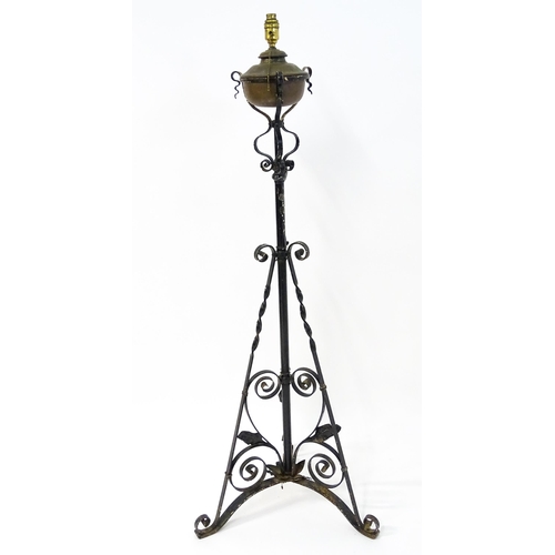 1677 - An Art Nouveau telescopic standard lamp with floral and scroll detail. Approx. 58