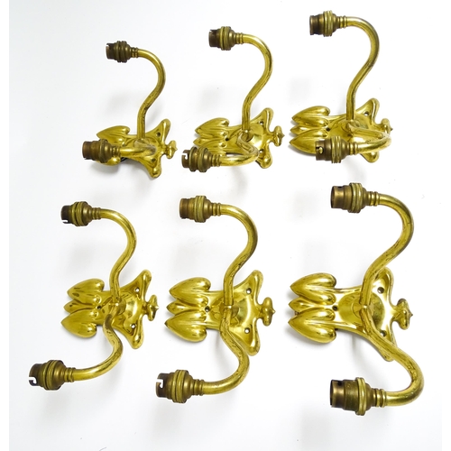 1684 - Six Art Nouveau style brass twin branch wall lights. Approx. 6