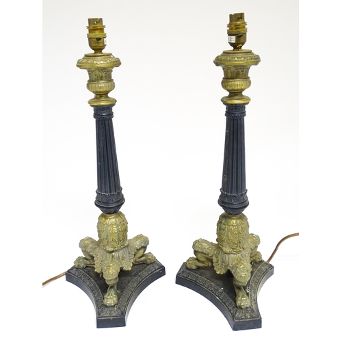 1685 - A pair of late 20thC Neo-Classical style table lamps with fluted columns and acanthus detail, raised... 