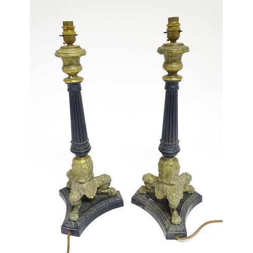 1685 - A pair of late 20thC Neo-Classical style table lamps with fluted columns and acanthus detail, raised... 