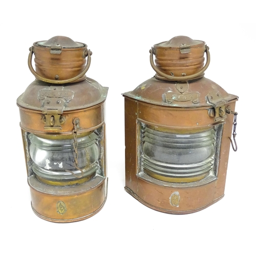 1687 - Nautical / Maritime Interest: Two vintage copper stern and port lights / Navigation lights. Marked w... 