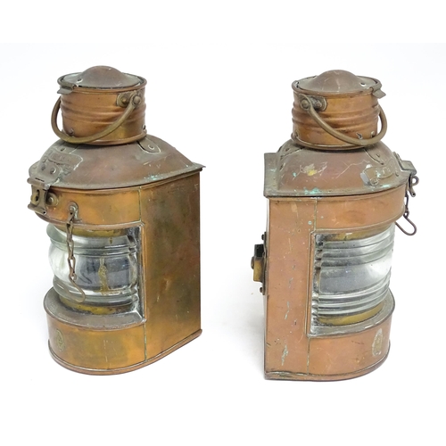 1687 - Nautical / Maritime Interest: Two vintage copper stern and port lights / Navigation lights. Marked w... 