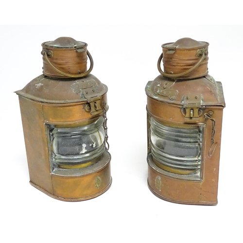 1687 - Nautical / Maritime Interest: Two vintage copper stern and port lights / Navigation lights. Marked w... 