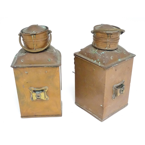 1687 - Nautical / Maritime Interest: Two vintage copper stern and port lights / Navigation lights. Marked w... 