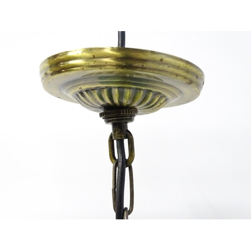 1703 - A Tiffany style pendant light with dragonfly and glass cabochon detail. Approx. 20