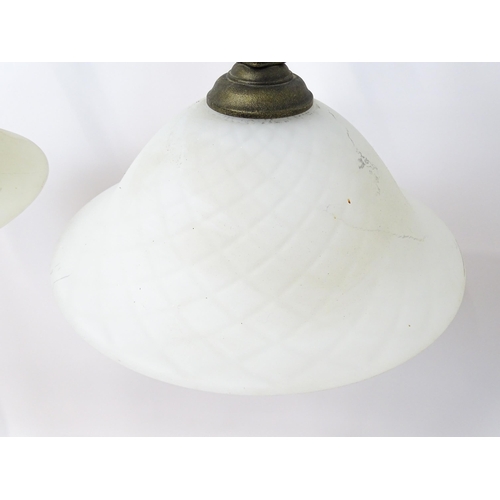 1708 - A pair of late 20thC pendant lights with frosted glass shades. Approx. 14