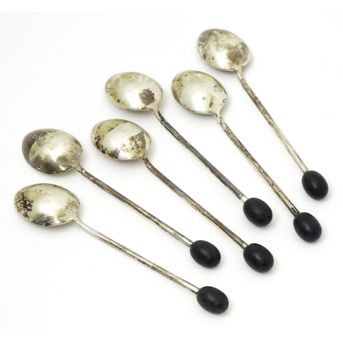 658 - A cased set of six silver coffee spoons with coffee bean finials hallmarked Sheffield 1964, maker Wa... 