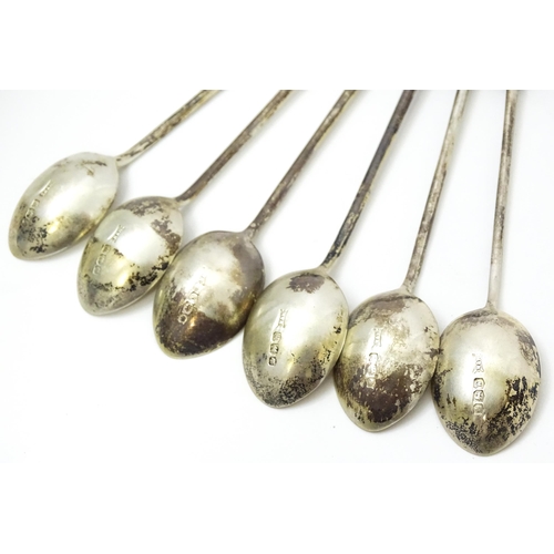 658 - A cased set of six silver coffee spoons with coffee bean finials hallmarked Sheffield 1964, maker Wa... 