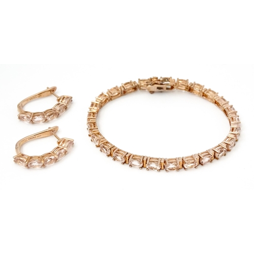 812 - A silver rose gilt bracelet set with morganite. Together with matching earrings. Bracelet approx. 7 ... 