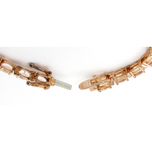 812 - A silver rose gilt bracelet set with morganite. Together with matching earrings. Bracelet approx. 7 ... 